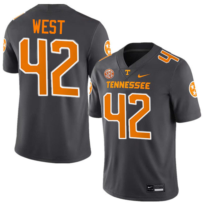 #42 Tyre West UT Vols Jerseys,Tennessee Volunteers College Football Jerseys Stitched-Smoke Grey